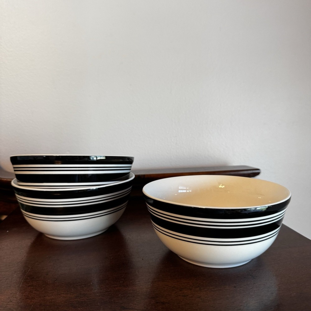 3 - 6.25" Today's Home Black Stripe Deep Cereal Fruit Soup Bowls Set Lot